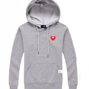 Crazy Hearts Embroidered Heart Hoodie in Grey